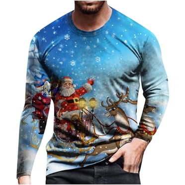 EGNMCR T-shirts pour Hommes T-shirt Décontracté de Noël avec Nœud Papillon Impression Numérique Chandail Col Rond Manches Longues