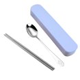thumbnail image 2 of Portable Chopsticks Spoon Fork Set Stainless Steel Student Office Cutlery with Storage Box  Smile  Green  3Pcs, 2 of 10