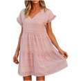 thumbnail image 1 of Leutsin Femmes Été Imprimé Manches Courtes V-Cou Casual Genou-Longueur Robe, 1 of 1