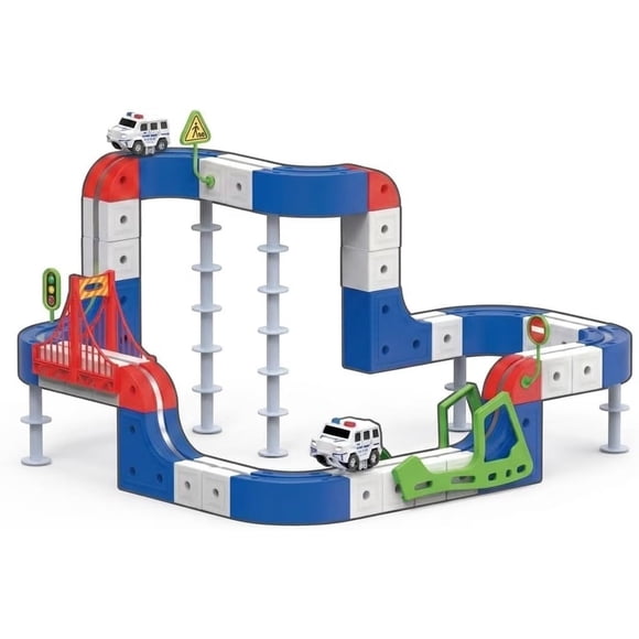 68-Piece 3D Magnetic Track Set with Motorized Police Car – STEM Building & Railway Toy for Kids Ages 3+