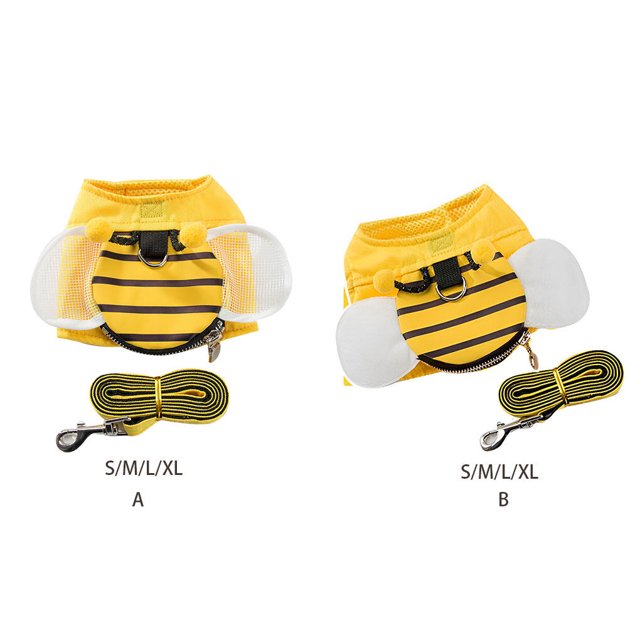 Cute Bee Traction Stylish Walking Dog Cat Soft Yellow With Sturdy Handle Bracelet Outdoor Adventures Traction Rope Grid Wing Style L