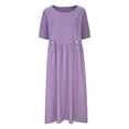 thumbnail image 4 of XZNGL Robe d'Été pour Femmes Aguichant Robe de Printemps et d'Été pour Femmes Col Rond Uni Coton et Lin Décontractée avec Poches Robe à Manches Courtes Robe d'Été pour Femmes avec Manches, 4 of 9