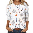 thumbnail image 1 of IROINNID T-shirt à Manches Longues en Polyester Réduit pour Femmes, T-shirt Ample Imprimé Quotidien, Blouse Mi-Longue à Col Rond, Blanc, 1 of 5