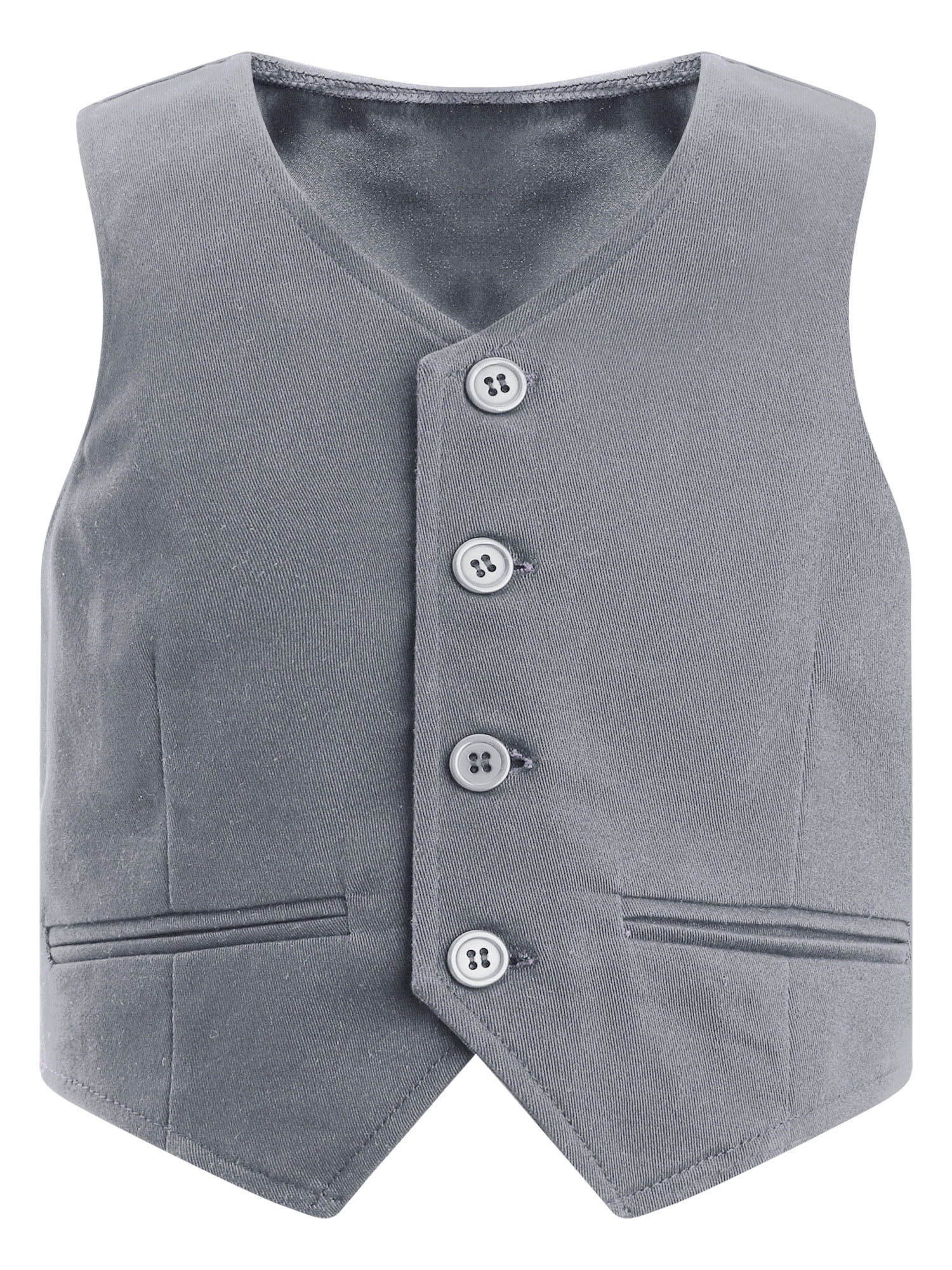 YONGHS Garçons Enfants Gilet de Costume Satiné Formel Coupe Classique Col en V à Simple Boutonnage Gilet de Robe Gris 2