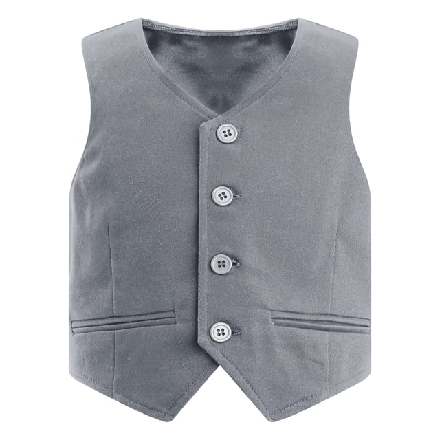 YONGHS Garçons Enfants Gilet de Costume Satiné Formel Coupe Classique Col en V à Simple Boutonnage Gilet de Robe Gris 4