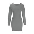 thumbnail image 4 of cfhntfmh Robes Moulantes pour Femmes Ajustées Col Ras du Cou Manches Longues Robe Mini en Tricot Côtelé Mode Découpe au Dos Robe de Soirée, 4 of 6