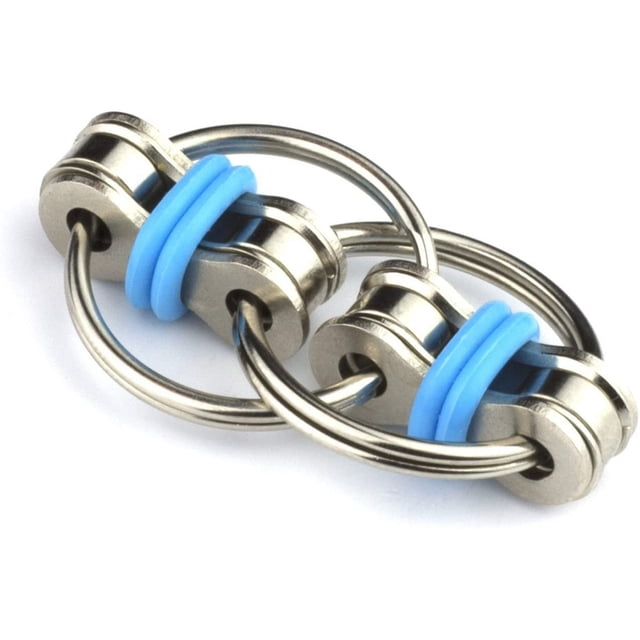 Jouet Fidget à Chaîne Flippy par Tom's Fidgets, Comprenant des Anneaux en Acier Inoxydable Interconnectés avec des Anneaux Toriques en silicone Bleus pour la texture et la Prise. Conçu pour Soulager le stress, le TDAH, l'Anxiété et le Soutien à l'Autisme. Compact et Silencieux, Idéal pour les Salles de Classe, les Bureaux et les Voyages.