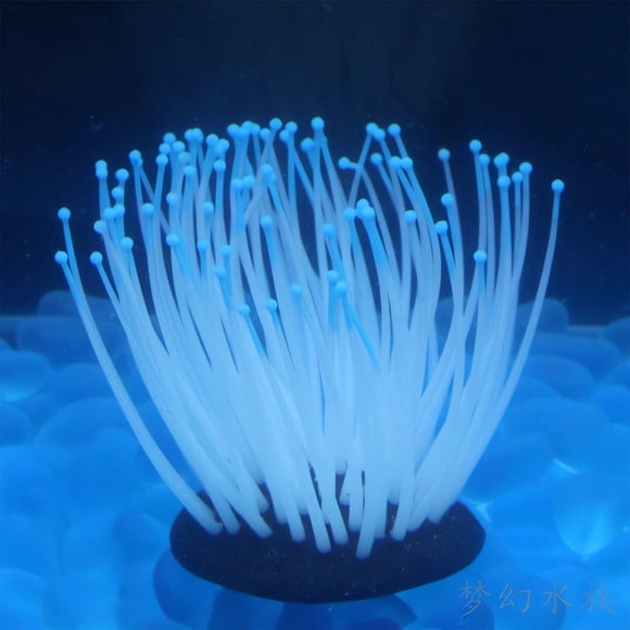 Maplenight Glow-in-the-Dark Anemone Aquarium Decor - Realistic Luminous Silicone Coral for Fish Tanks (5" Tall) for Freshwater & Saltwater - Stunning Nighttime Underwater Scene for Home/Office Blue