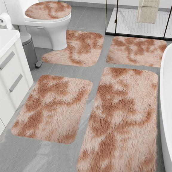 Suncoda Bathroom Rugs, Mixed Colors Bath Mats 5 Set Bathroom Rugs for 5 PCS Toilet Mats Universal Soft Comfortable Water Absorption Non-Slip Thick Machine Washable Easy Dry Dark Color