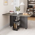 thumbnail image 3 of Space Saving Folding Dining Table with 2 Tier Storage-Extendable Drop Leaf Farmhouse Wood Kitchen Dining Room Tables Set for 4-6, Collapsible Expandable Rectangle Dinner Kitchen Office Furniture, 3 of 10