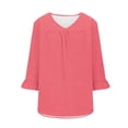 thumbnail image 4 of Timegard Hauts Grande Taille pour Femmes Col en V Froncé à Volants Manches 3/4 T-Shirts Confortables Décontractés Amples, 4 of 5