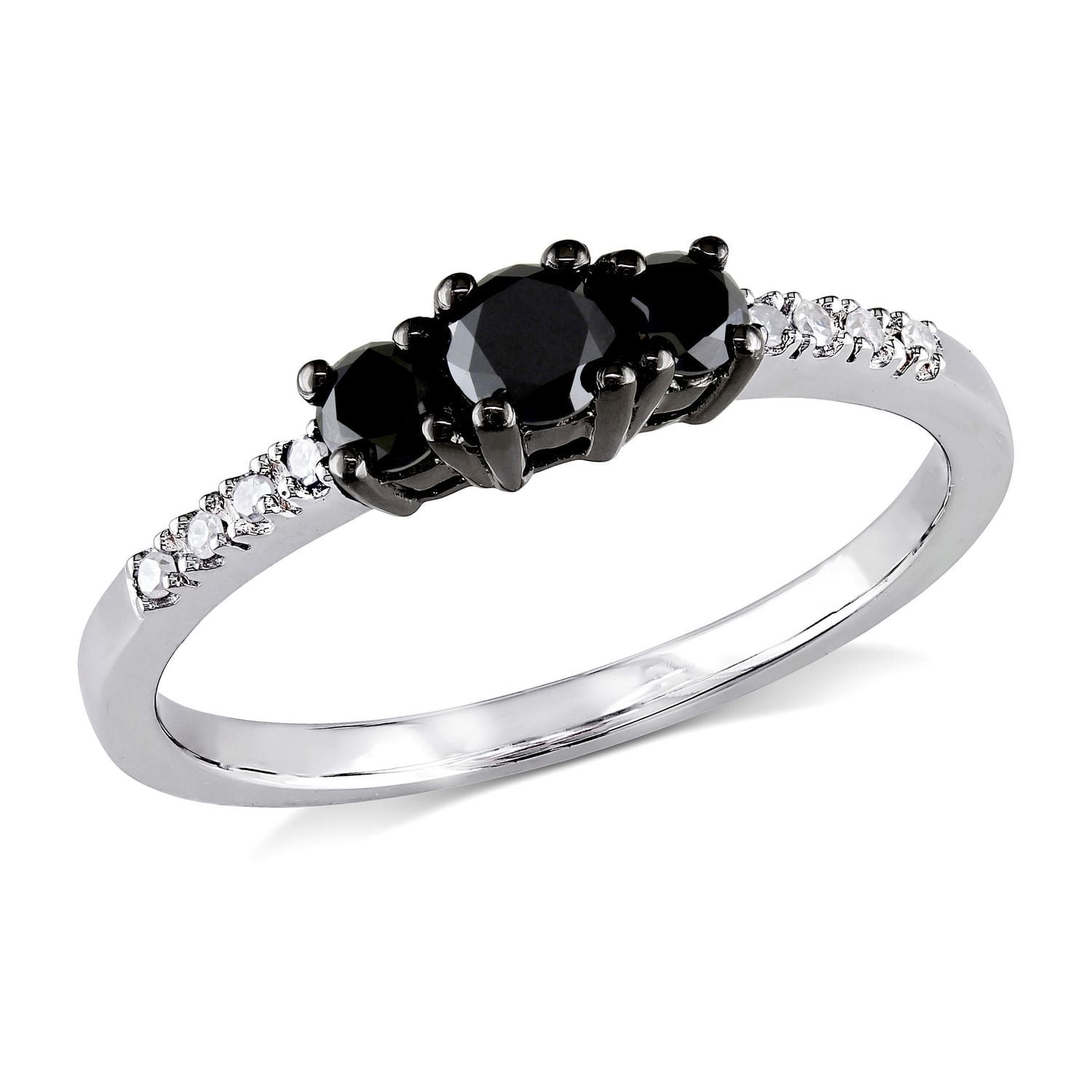 Bague de fiançailles à trois pierres de  avec diamants noirs et blancs 0,50 ct poids total en or blanc 10 k