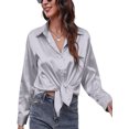 thumbnail image 4 of Innerwin Tops Lapel Neck Women Shirts Work Button Down Single Breasted Blouse Gray S, 4 of 7