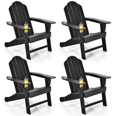 Costway Lot de 4 Chaises Adirondack de Patio Résistantes aux Intempéries pour Jardin et Terrasse avec Porte-Gobelet Noir