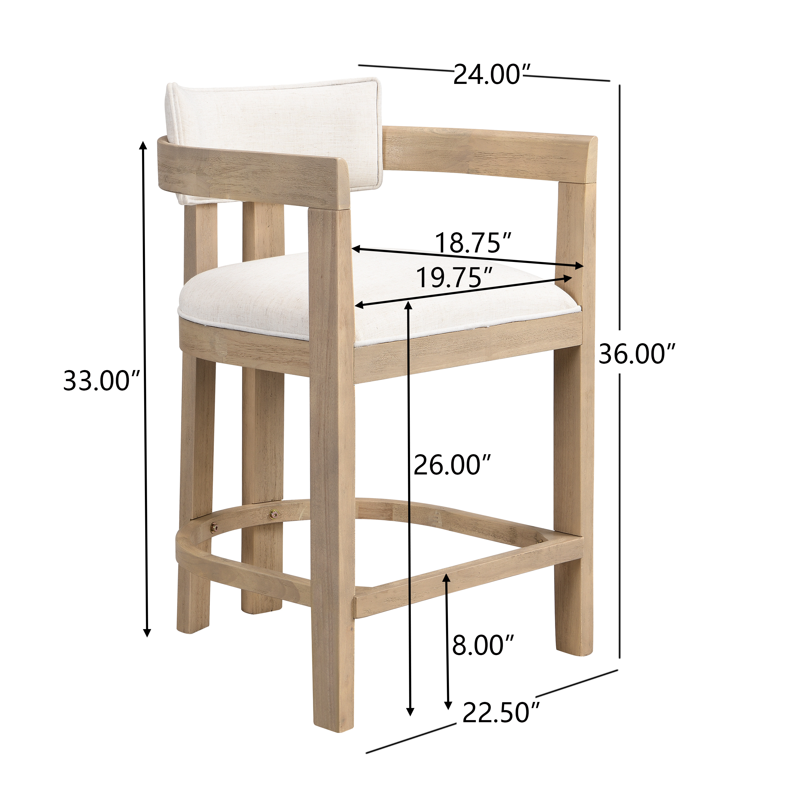 Tabourets de bar Noble House, hauteur de comptoir 66 cm, ensemble de 2, rembourrés avec dossier incurvé en bois massif, beige et frêne naturel