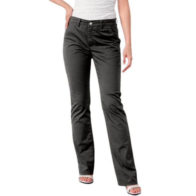 Women's Solid Color Straight Leg Work Pants - Button Closure, Pockets, High Waisted Casual Trousers for Commute