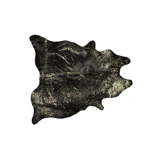 H-Natural Tapis en Peau de Vache Écossaise 5'X7' avec Motif Moucheté Noir et Or, Forme Irrégulière Naturelle, Poil Court Doux et Fini Souple, Idéal pour une Utilisation Intérieure Très Passante et Ajoutant de la Chaleur à la Déco de la Maison.