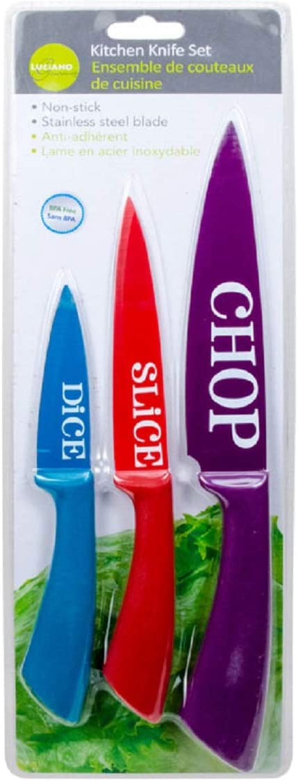 Luciano Housewares 3-Piece Kitchen Knife Set, 12 x 1 inches, Multicolor