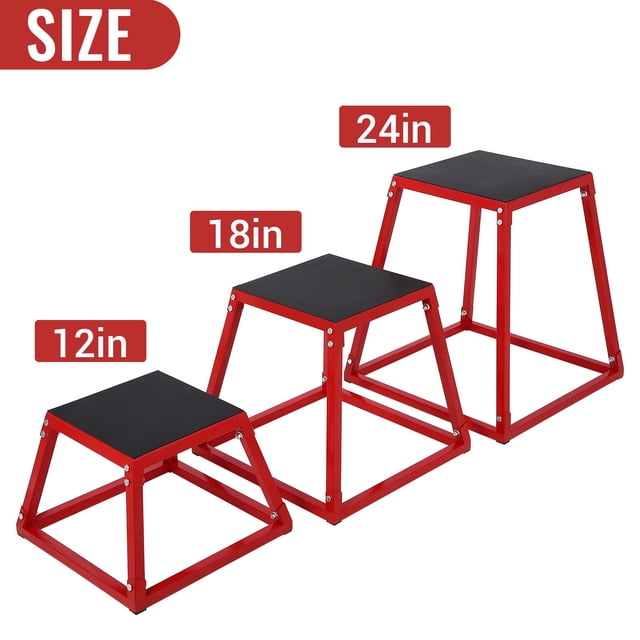 GloryStar Plyometric Jump Box Set, 12/18/24 Inch Heavy-Duty Steel Plyo Platforms with Anti-Slip Surface for Home Gym