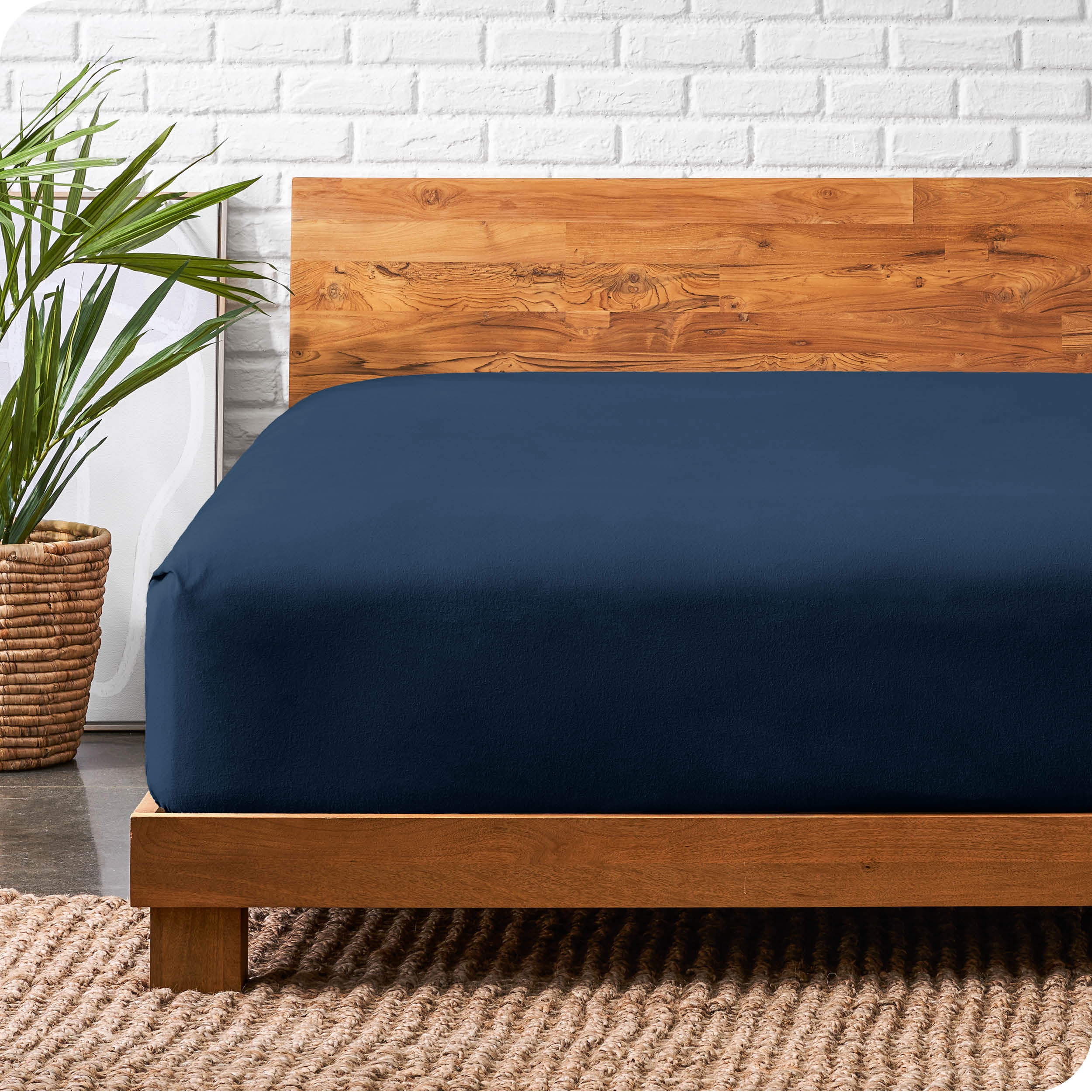 Bare Home 100% Cotton Flannel Fitted Sheet - Deep Pocket - Full/Double, Dark Blue