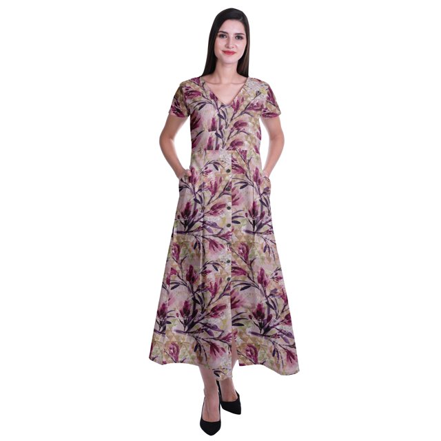 Moomaya Robe Longue Maxi pour Femmes à Manches Courtes, Robe Formelle/décontractée avec Poches P-TTG