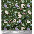 thumbnail image 1 of Soimoi Green Velvet Fabric Unicorn & Floral Print Fabric by Yard 58 Inch Wide, 1 of 1