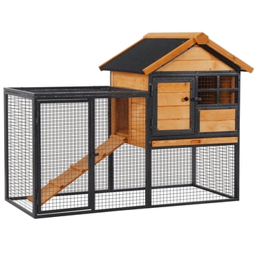 PawHut Rabbit Hutch Pet Cage with Slide Tray, Weatherproof 48in