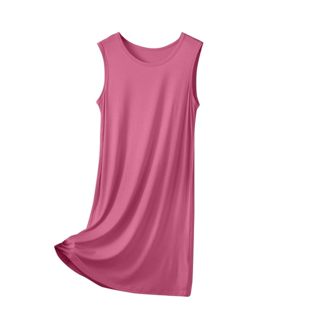 Diufon Robe de Pyjama pour Femme Été Mince Respirante Sans Manches Col Ras du Cou Chemises de Nuit Décontractées Amples Vêtements de Nuit pour la Maison