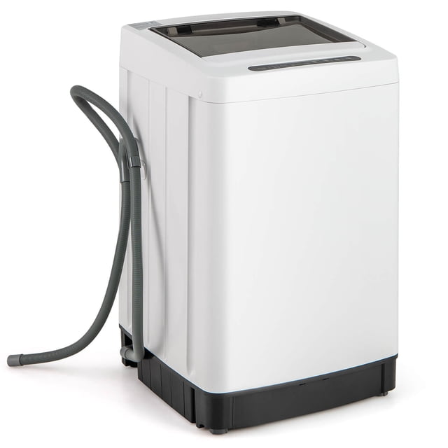 Costway Machine à Laver Portable 11 Lb Entièrement Automatique avec 8 Modes de Lavage en Blanc. Cette Laveuse Compacte Comprend un Tambour en Nid d'Abeille en Acier Inoxydable, un Écran DEL et 8 Programmes de Lavage Incluant Lavage, Essorage et Nettoyage de la Cuve. Elle Offre une Planification Intelligente de la Lessive de 24 Heures, 10 Niveaux d'Eau et un Contrôle Duveteux intelligent pour une Utilisation Optimale de l'Eau. la Pompe de Vidange Intégrée et l'Adaptateur de Robinet Inclus Assurent une installation et un drainage Faciles. Conçue avec Verrouillage pour Enfants, Détection