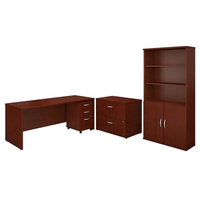 Series C 72"W Office Desk with Bookcase and File Cabinets in Mahogany