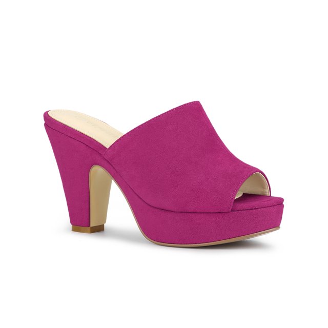 BLISSFUL STEP Women's Chunky Heels Platform Open Toe Slides Sandals Hot Pink 7
