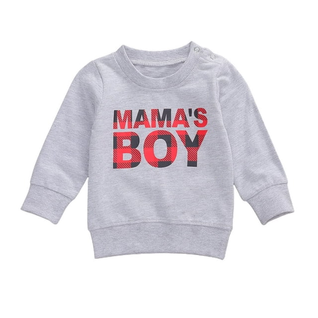 Chandail à Col Rond à Manches Longues pour Bébé Garçon « Mama‘s Boy », Chandail Molletonné, Haut, T-Shirt, Blouse, Noir, 0-6 Mois