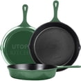 thumbnail image 1 of Utopia Kitchen Saute Fry Pan - Pre-Seasoned Cast Iron Skillet Set 3-Piece - Frying Pan - 6 Inch 8 Inch And 10 Inch Cast Iron Set (Green), 1 of 1