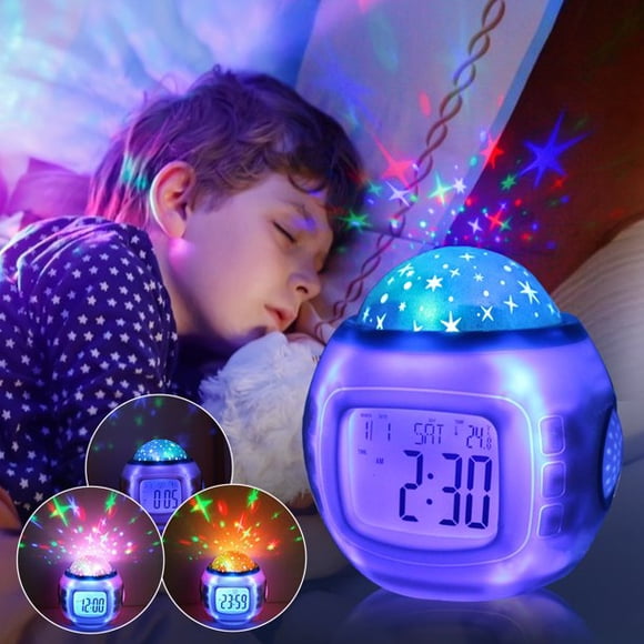 Zootealy Alarm Clock Kids Sleep Clock Starry Sky Night Light Star Projection Clock Music Digital Alarm Clock with LED Backlight Calendar & Thermometer for Kids Baby Boys Girls Children Bedroom Party