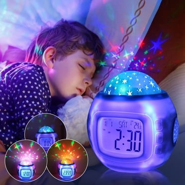 Réveil Enfants Horloge de Sommeil Ciel Étoilé Veilleuse Étoile Projection Horloge Musique Réveil Numérique avec Rétroéclairage LED Calendrier et Thermomètre pour Enfants Bébés Garçons Filles Chambre d'Enfant Fête