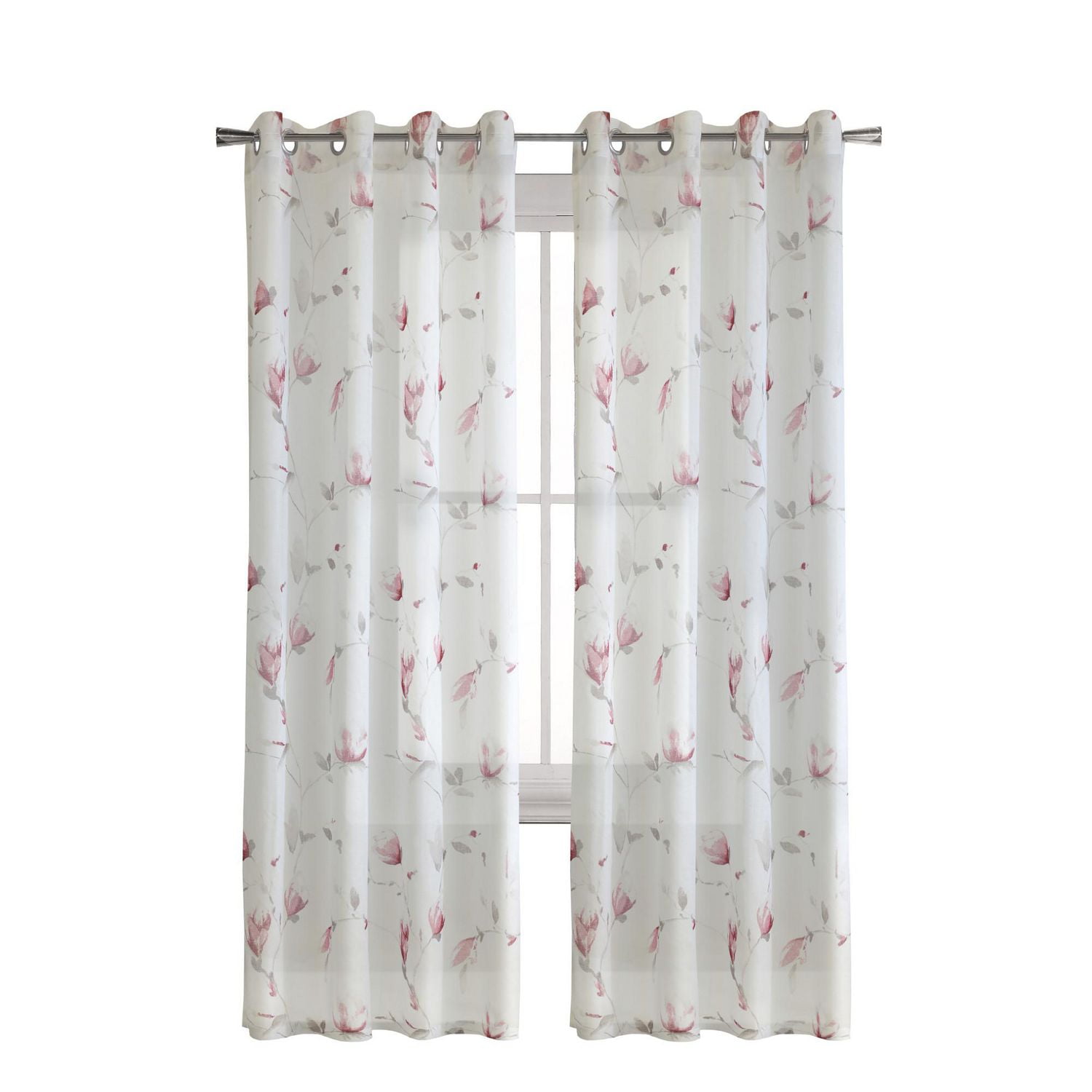 Loft Living Synergy, panneau de rideau à oeillets faux lin diaphane imprimé floral 52" x 63", corail