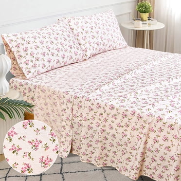 EnvioHome 100% Cotton Bed Sheets, 4 Piece - Cool & Crisp Cotton Percale King Size Bed Sheets - Sweet Ditsy Floral