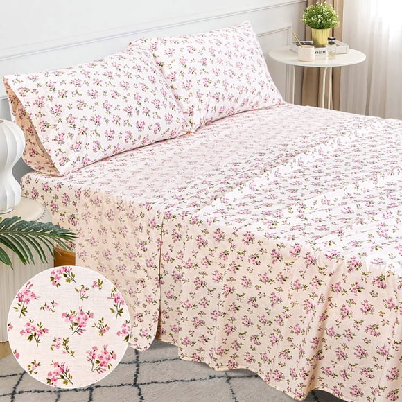 EnvioHome 100% Cotton Bed Sheets, 3 Piece - Cool & Crisp Cotton Percale Twin Bed Sheets - Sweet Ditsy Floral