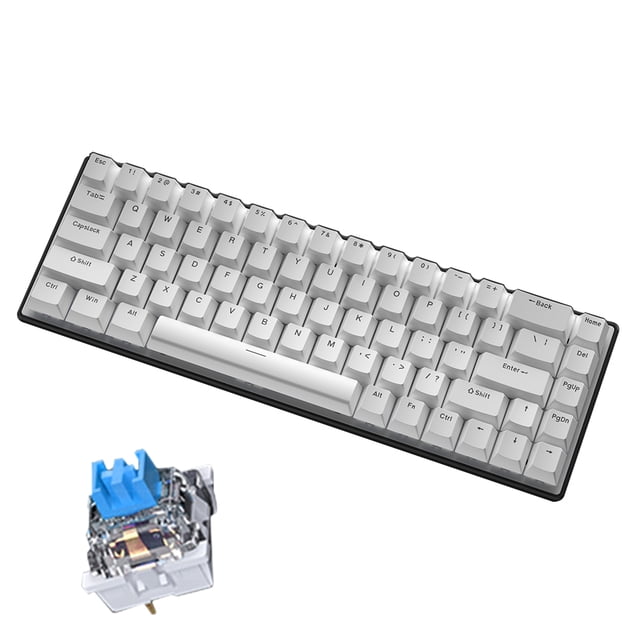 Graflsoa 68-Key Compact Mechanical Keyboard with Blue Switch, White Design, RGB Backlight, USB-C Connectivity, 1.5m Cable, and 5V/120mA Power