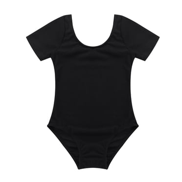 RUNQHUI Girls Short Sleeve Leotard Ballet Dance Leotard Gymnastics Sportswear Bodysuit Top Black 6