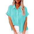 thumbnail image 1 of yoeyez Womens Cotton Linen Button Down Shirts,Summer Short Sleeve Tops for Women Loose Fit Collared Linen Work Blouse Tops Solid Basic Tees With Pocket Deals of Today Prime Light Blue S, 1 of 6