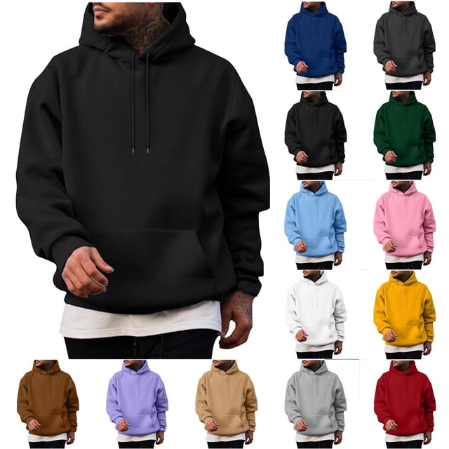 Yuyuzo Chandails à Capuche pour Hommes Décontractés à Cordon, Chandail à Enfiler en Coton, Chandails à Capuche, Couleur Unie, Manches Longues