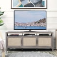 thumbnail image 2 of Giantex Mid-Century TV Stand, Entertainment Center w/3 Rattan Doors & Interior Adjustable Storage Shelves, Grey Oak, 2 of 6
