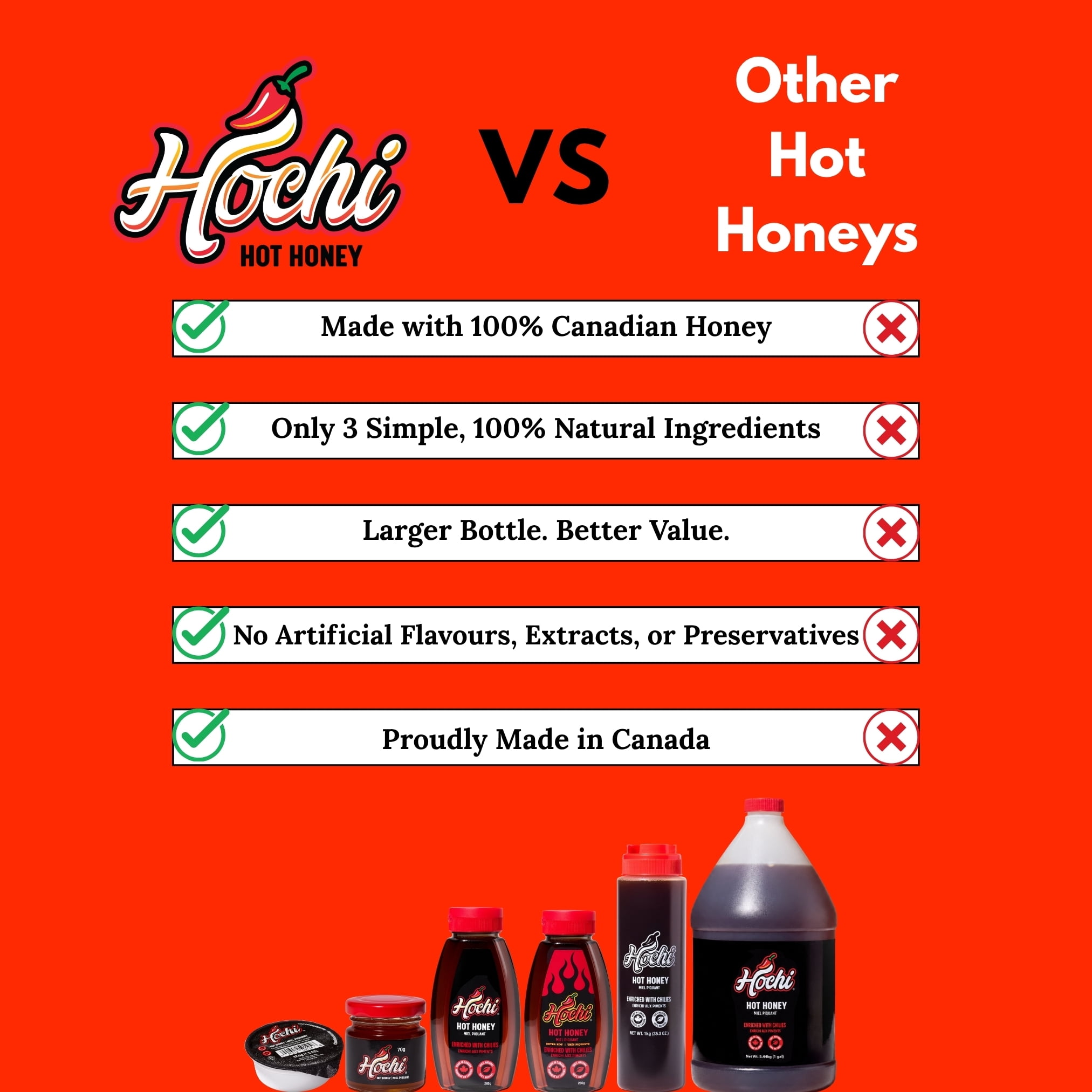 Hochi Hot Honey Squeeze Bottle, Chili-Infused Canadian Honey, 265 g