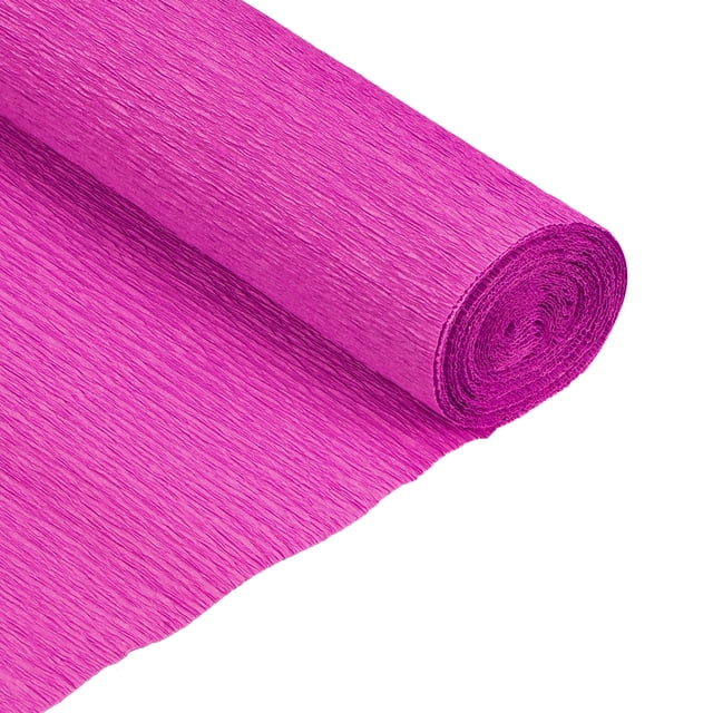 Unique Bargains Crepe Paper Roll, 7.5ft long and 20 inches wide, in vibrant fuchsia color. The roll features a textured surface and is neatly rolled for easy use. Ideal for crafting, DIY projects, and party decorations, it is soft, flexible, and can be bent or cut to desired shapes. Suitable for weddings, birthdays, and festive events.
