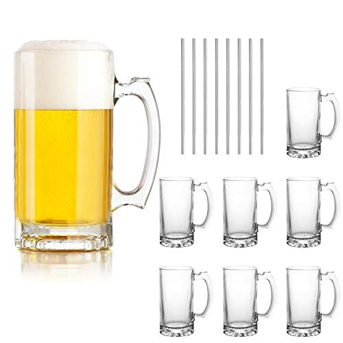 Ensemble de Tasses à Bière, Tasses en Verre avec Poignée 16oz, Grands Verres à Bière pour Congélateur, Tasses à Bière Verres à Boire 500ml, Tasses à Boire de Pub Tasses d'Eau Stein pour Bar, Alcool, Boissons Ensemble de 8 KTZB02?