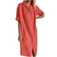 thumbnail image 2 of Robes d'Été Grande Taille pour Femmes 2024 Printemps et Col à Revers Robe en Coton et Lin à Boutons Décontractée avec Poches Robe Chemise à Manches Courtes Économisez jusqu'à 65 % de Rabais!, 2 of 6