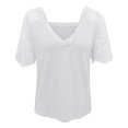 thumbnail image 4 of Mode Femmes T-shirt à Manches Courtes en Dentelle à Plumes Col en V, 4 of 5