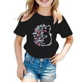 thumbnail image 1 of PMVFHDE Hauts pour Filles T-Shirts pour Filles T-Shirts Graphiques T-Shirts pour Fille Hauts d'Été Tendance pour Filles Hauts d'Été pour Fille T-Shirt Graphique Mignon pour Fille Col Rond Manches Courtes T-Shirt d'Été Noir, 8-9 Ans, 1 of 5