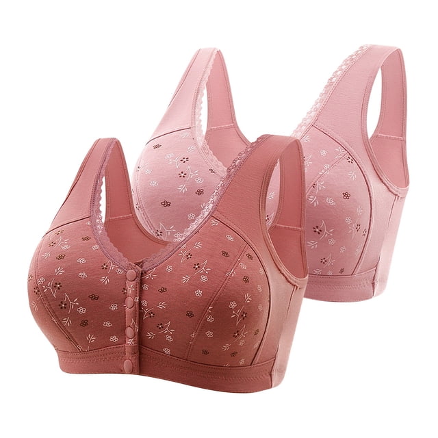 AherBiu 2pc Plus Size Bras for Seniors Women Front Closure Full Coverage Bralette Comfort High Support Everyday Bras